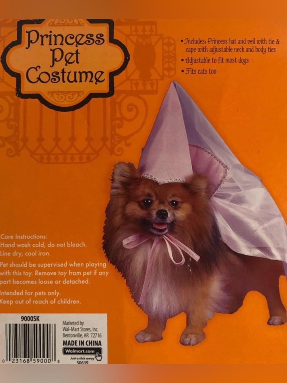 Vintage Pet Halloween costume Princess hat and veil with tie and cape Pink Small